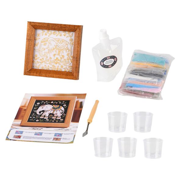 "Golden Lottery Painting              storage box-elplant Product size: 23 * 15.3 * 6CM Packaging: 1 piece/white box Function: Storage box, colored sand, water-based eco-friendly adhesive, plastic cup, oil painting scraper" image number 4