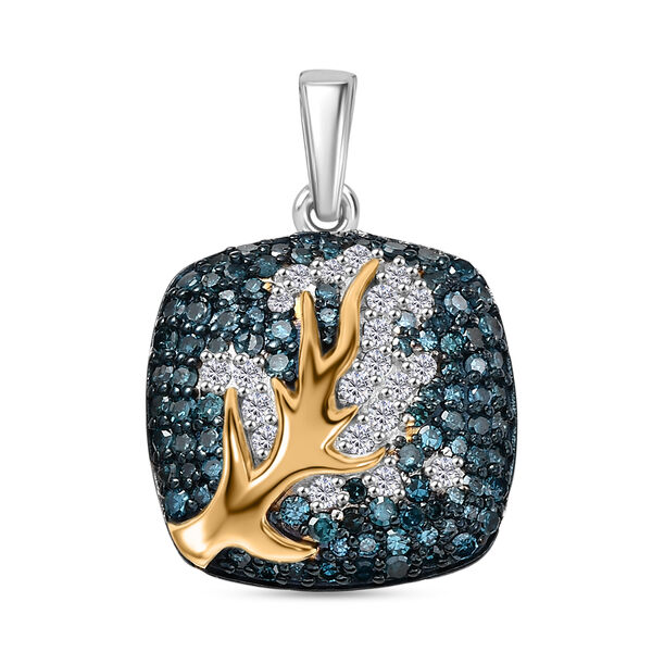 D'Joy Blauer Diamant, Wei&szlig;er Diamant Schmuckset ca. 50 cm 925 Silber rhodiniert, 925 Silber Rhodiniert und 750 Gelbgold Vermeil ca. 1,01 ct.