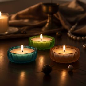 3er Set - Duftkerze Rundglas English Oak Kokosnuss Vanille Französischer Kaffee, 7.8 x 8.5 cm