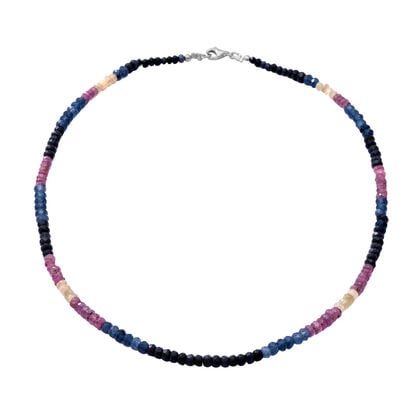 Mehrfarbige Saphir-Halskette, ca. 45 cm, 925 Silber ca. 110,00 ct