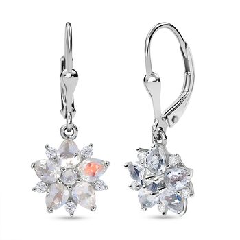 D joy AAA Premium Malagasy Regenbogen Mondstein Celestial Bloom Ohrringe, 925 Silber rhodiniert ca. 1,75 ct.