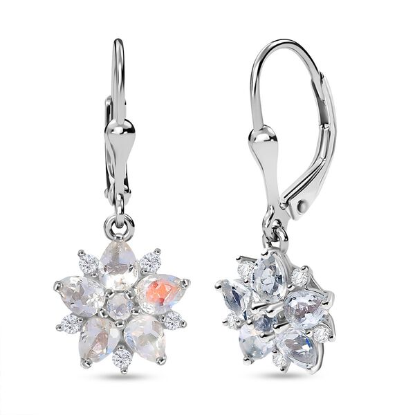 D joy AAA Premium Malagasy Regenbogen Mondstein Celestial Bloom Ohrringe, 925 Silber rhodiniert ca. 1,75 ct.