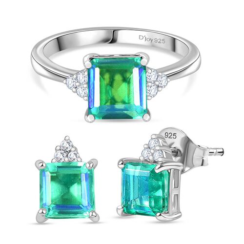 2er Set - D joy Pfau Quarz Triplette Ohrringe und Ring, Größe (21.00), 925 Silber platiniert, ca. 6.14 ct image number 0
