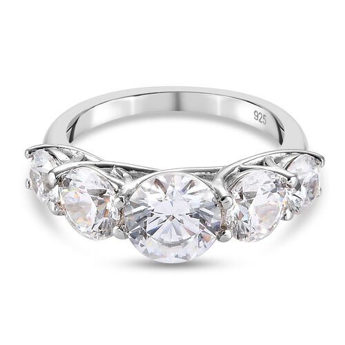 LUSTRO STELLA Hergestellt mit ZIRKONIA 5 Stein Ring 925 Silber Platin-Überzug (Größe 19.00) ca. 5,76 ct image number 0