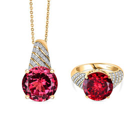 D’Joy Labor Padparadscha Saphir und Zirkon Ring und Anhänger mit 50cm Kette