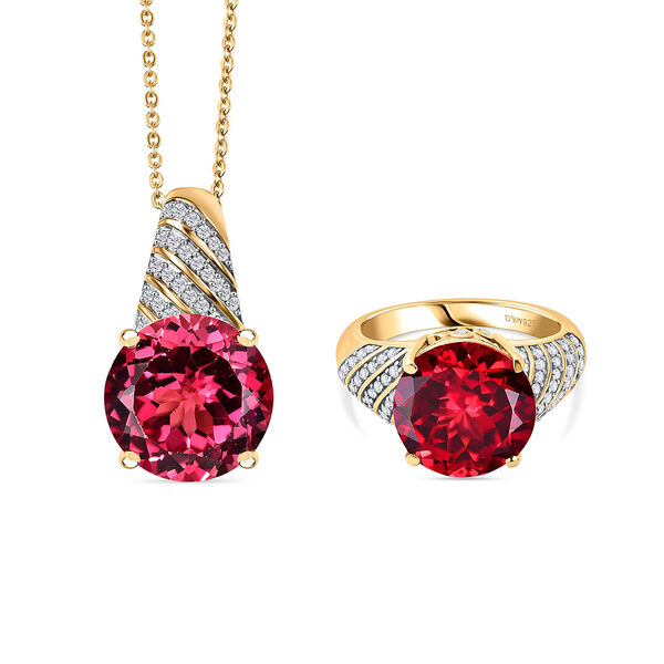 D’Joy Labor Padparadscha Saphir und Zirkon Ring und Anhänger mit 50cm Kette image number 0