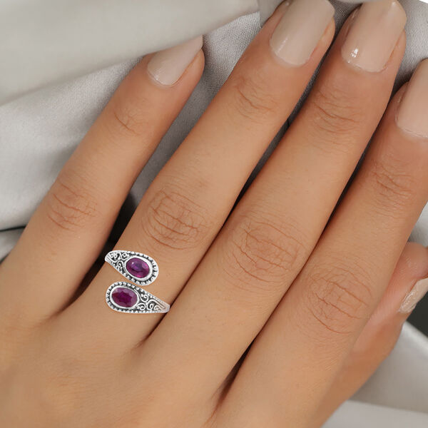 Royal Bali Kollektion - Fissure gefüllt Rubin Bypass Ring 925 Silber image number 3