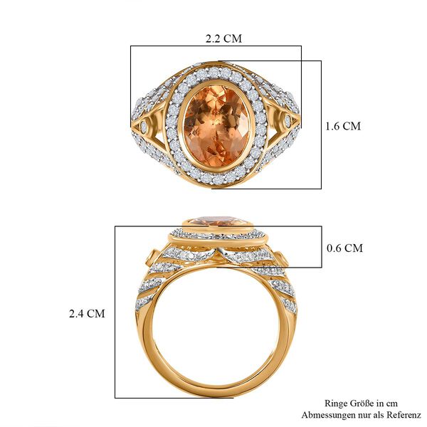 Ceylon kaiserlicher Granat, wei&szlig;er Zirkon Ring, 925 Silber Gelbgold Vermeil, (Gr&ouml;&szlig;e 16.00) ca. 3.89 ct image number 7