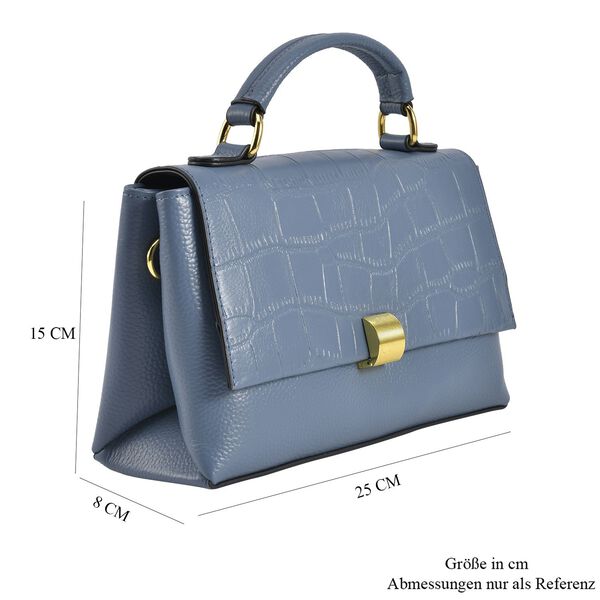 Cabrio Handtasche mit Krokoprägung aus echtem Leder, 25x8x15 cm, Blau image number 6