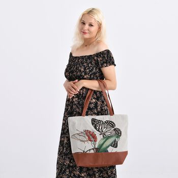 Schultertasche mit Schmetterlingsmuster, 42x34x12cm, Wei&szlig;