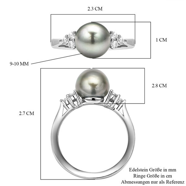 Tahiti-Zuchtperlen und Zirkon-Ring - 0,30 ct. image number 7