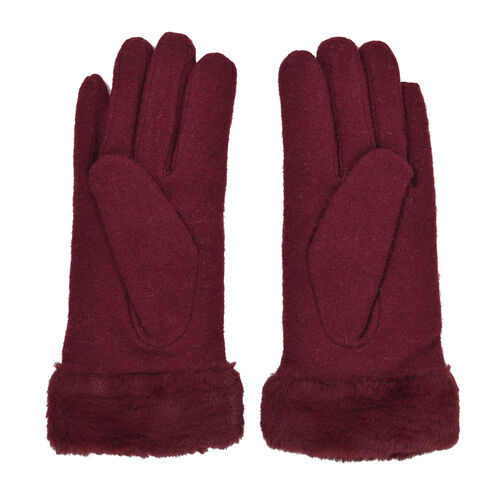 LA MAREY - Kaschmirwolle Handschuhe mit Kunstfell Bordüre, Burgunderrot image number 0
