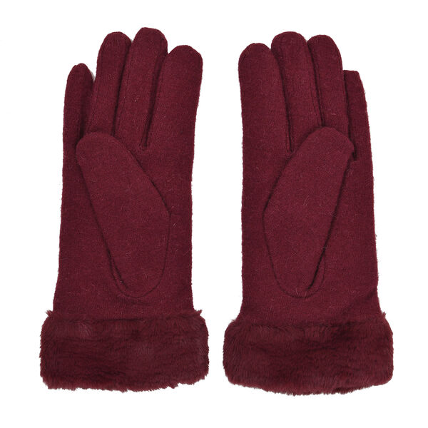 LA MAREY - Kaschmirwolle Handschuhe mit Kunstfell Bordüre, Burgunderrot image number 0