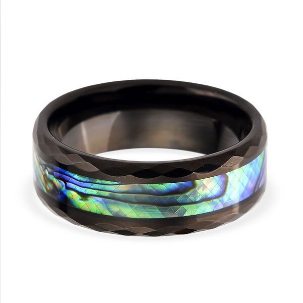 Abalone Muschel Ring Reines Wolframcarbid IP-Schwarz-Plattierung (Gr&ouml;&szlig;e 18.00)