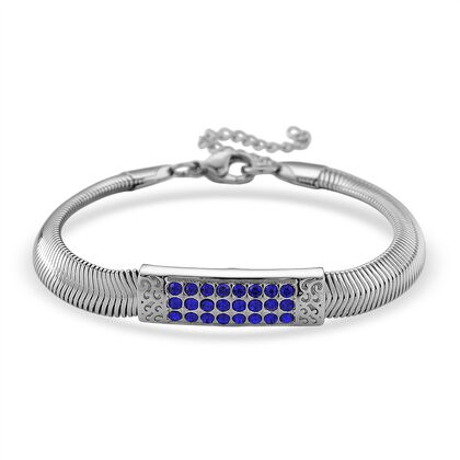 DESIGNER-INSPIRIERT Blaues Kristall-Armband, ca. 19cm mit 5cm extender, Reiner Edelstahl