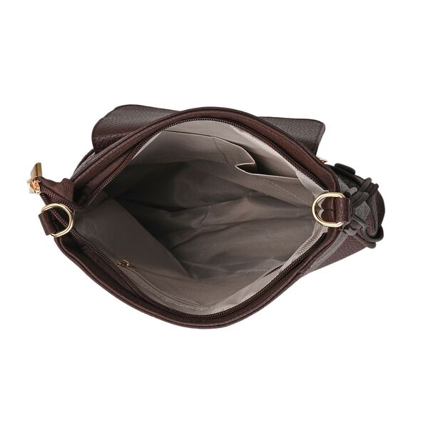 Elegante Umh&auml;ngetasche aus feinem Lederimitat mit Mehrfachf&auml;chern, 24x27 cm, Cognacbraun image number 6