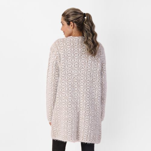 Langer Cardigan mit Taschen und Knopf, gestrickt, Einheitsgröße Rautenmuster, Khaki image number 1
