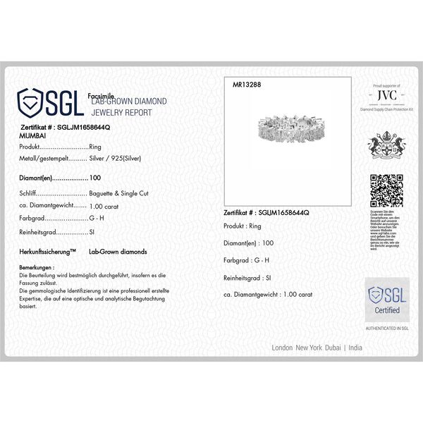 LUXURIANT DIAMOND - Lab Grown Diamant SI-GH SGL zertifiziert Ring, 925 Silber rhodiniert (Größe 21.00) ca. 1,00 ct image number 6