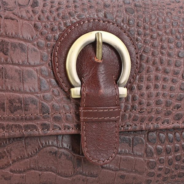 Echtleder Portemonnaie mit Krokoprägung und RFID-Schutz, 19,5x11,45 cm, braun image number 6