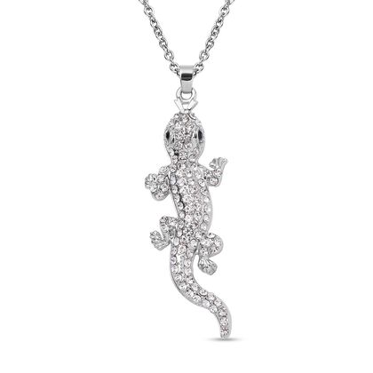 Gecko Schwarzer Kristall, Wei&szlig;er Kristall Halskette, ca. 60 cm