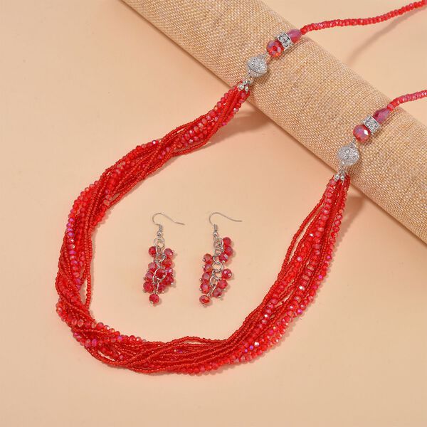 2er Set - Rot Kristall, Weißer Kristall Halskette und Ohrringe 0.05 ct image number 1