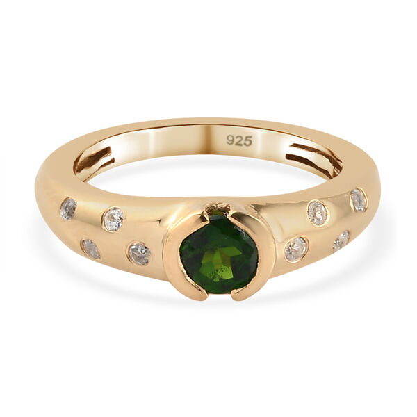 Nat&uuml;rlicher Chromdiopsid und Zirkon Ring 925 Silber vergoldet  ca. 0,68 ct