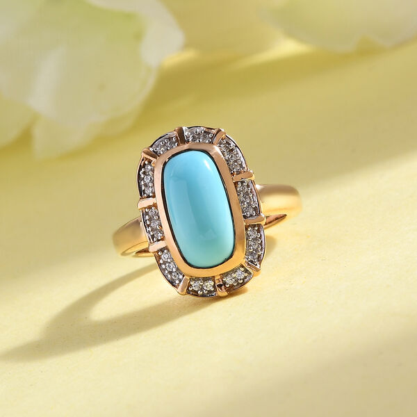 Nat&uuml;rlicher Sleeping Beauty T&uuml;rkis und Zirkon Halo Ring 925 Silber 585 Vergoldet image number 3