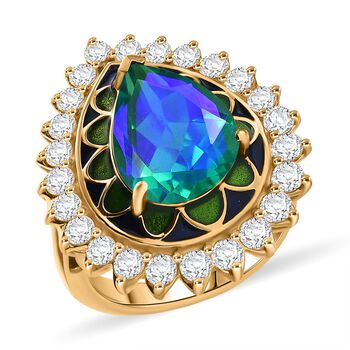 D joy Pfau Quarz Triplette, Wei&szlig;er Zirkon Ring 925 Silber 750 Gelbgold Vermeil (Gr&ouml;&szlig;e 19.00) ca. 7.78 ct