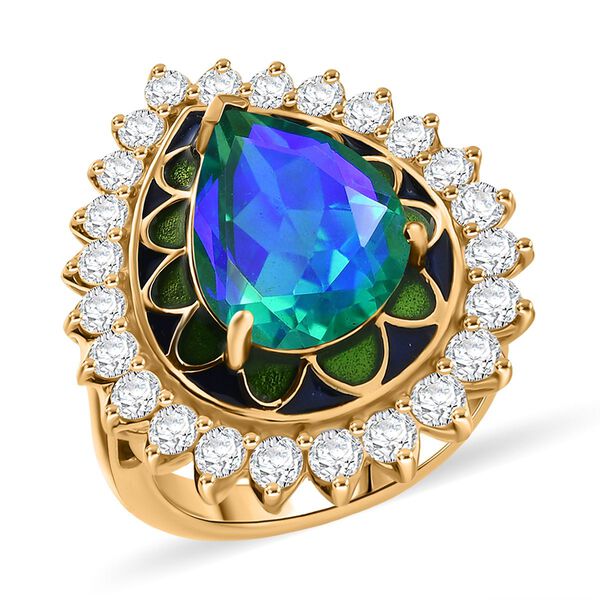 D joy Pfau Quarz Triplette, Wei&szlig;er Zirkon Ring 925 Silber 750 Gelbgold Vermeil (Gr&ouml;&szlig;e 19.00) ca. 7.78 ct image number 3