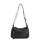 Crossbody Handtasche aus 100% echtem Leder mit Krokoprägung, Schwarz