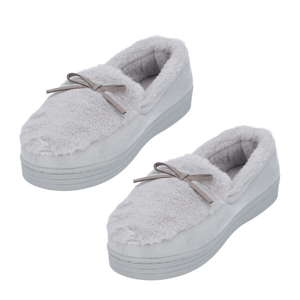Warme Hausschuhe aus Kunstfell, mit gepolsterter Sohle, Größe 36-37, Grau image number 3