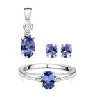 3er-Set AA Tansanit und Zirkon Ring, Ohrstecker und Anh&auml;nger 925 Silber platiniert ca. 1,85 ct