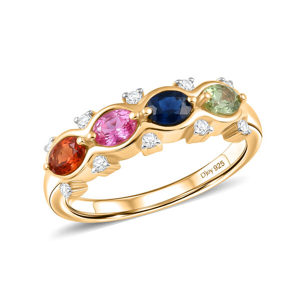 D'Joy Mehrfarbig Saphir, Blauer Saphir Ring 925 Silber 750 Gelbgold vermeil (Gr&ouml;&szlig;e 17.00) ca. 1,22 ct image number 3