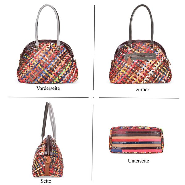 Chaos By Elsie - Farbenfrohe Echtleder Crossbody Tasche, Gewebtes Muster image number 4