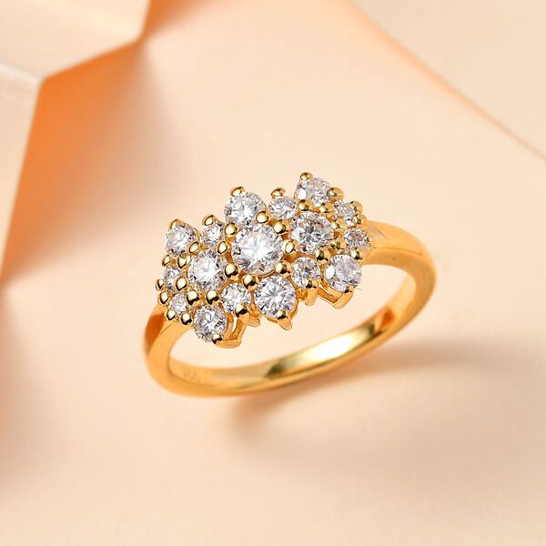 Moissanit Cluster Ring, 925 Silber mit Gelbgold Vermeil - 1 ct. image number 2