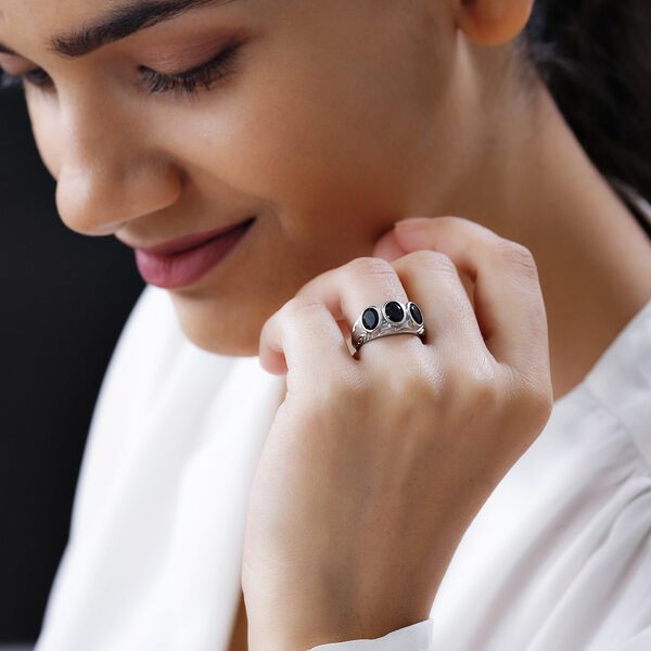 Schwarzer Spinell Ring, Messing platiniert, ca. 3,00 ct image number 3