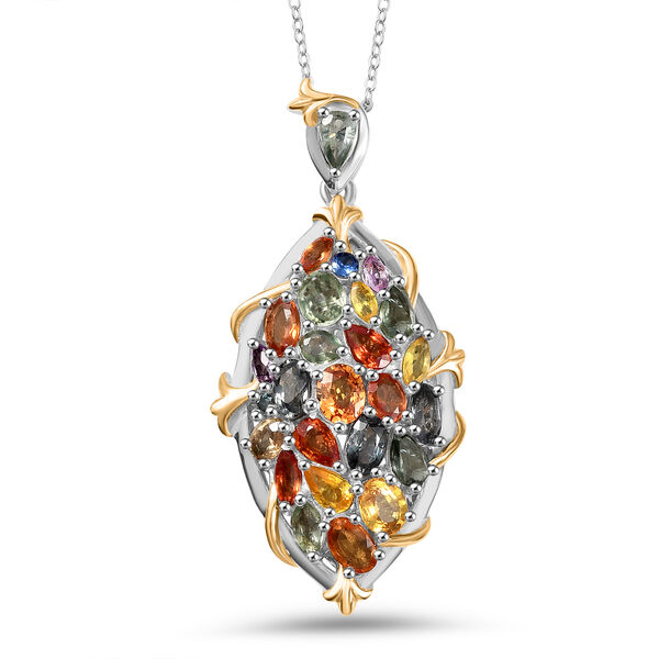 Multi Saphir Anh&auml;nger mit 50cm Kette - 6,71 ct.