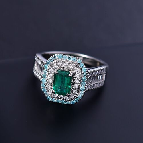 RHAPSODY zertifiziert und geprüft AAAA Kagem sambischer Smaragd, Paraiba Turmalin und Diamant Ring in 950 Platin - 2 ct. image number 1