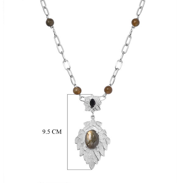 Labradorit und schwarze Spinell-Halskette in Silberton, 13,51 ct. image number 6