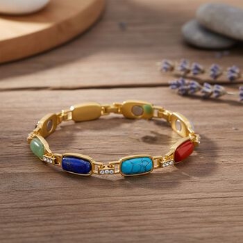 Mehrfarbige Edelsteine, Wei&szlig;es Kristall Armband mit magnetischem Verschluss, ca. 20 cm