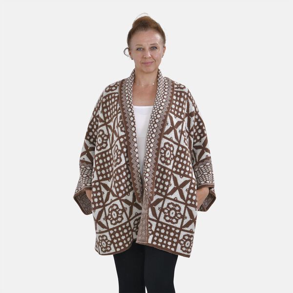 Oversized Damen Cardigan mit schickem Ethno-Muster, Beige image number 3