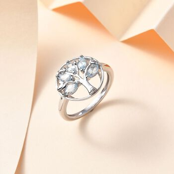 Himmelblauer Topas Ring 925 Silber platiniert (Gr&ouml;&szlig;e 18.00) ca. 1,00 ct