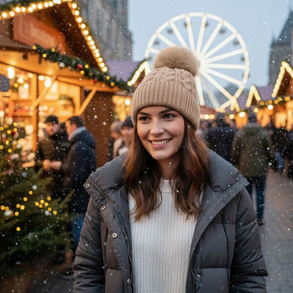 Strickmütze mit Bommel, weiches Mischgewebe, Einheitsgröße, Beige image number 2