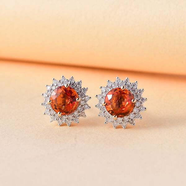 Zertifiziert und geprüft AAA Orange Saphir und Diamant Ohrringe in 585 Gold - 2,18 ct. image number 2