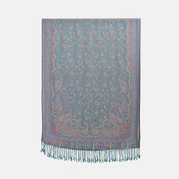 Jacquard Paisley-Schal mit Fransen, 170cm x 75cm, T&uuml;rkis image number 5
