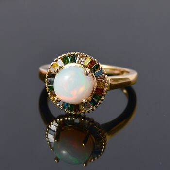 Nat&uuml;rlicher, &auml;thiopischer Welo Opal und mehrfarbiger Diamant-Ring - 1,82 ct.