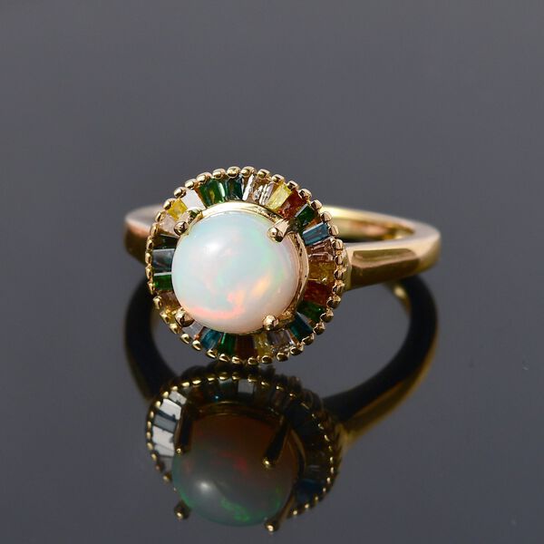 Nat&uuml;rlicher, &auml;thiopischer Welo Opal und mehrfarbiger Diamant-Ring - 1,82 ct. image number 2