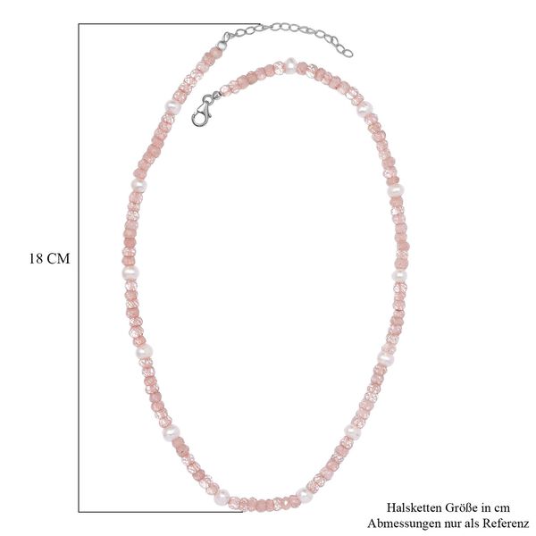 Rosenquarz, Perle Halskette ca. 50 cm Messing platiniert image number 6