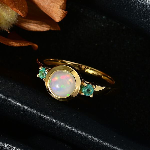 AA Nat&uuml;rlicher, &auml;thiopischer Welo Opal, Smaragd Ring 925 Silber vergoldet (Gr&ouml;&szlig;e 16.00) ca. 0,69 ct image number 3