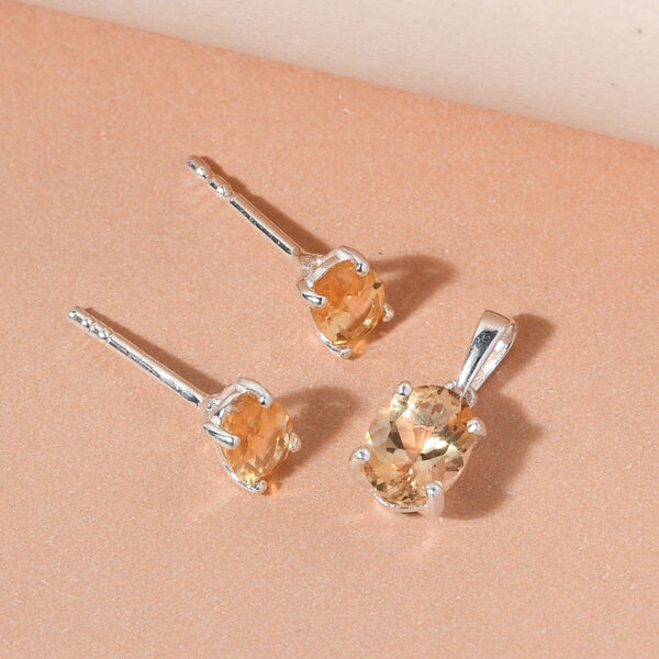 2er- Set, Citrin-Ohrstecker und Anhänger, 925 Silber ca. 1,59 ct image number 2